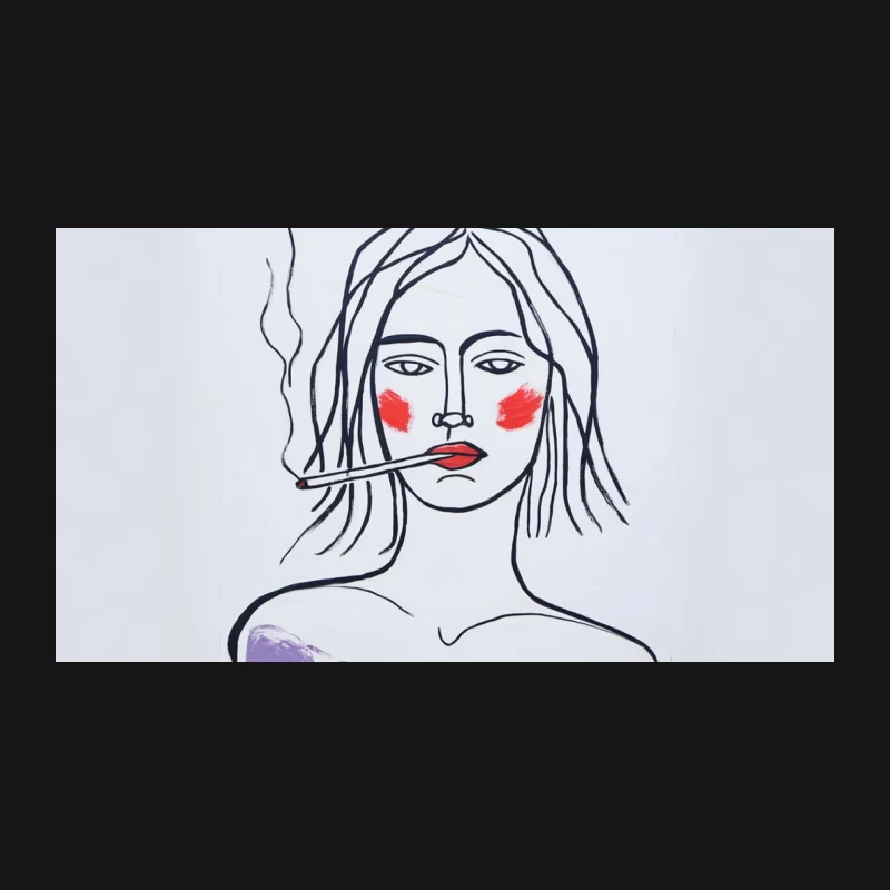 Minimalist Illustration of Smoking Woman with Red Cheeks Desk Mat