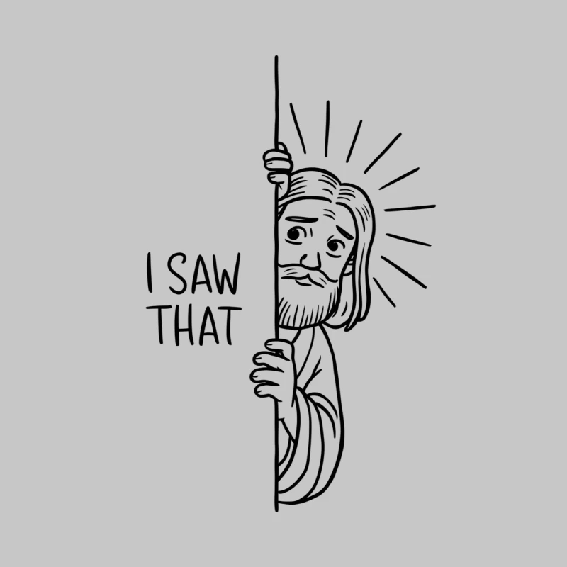 Humorous Jesus Cartoon Peeking with "I Saw That" Message Male Long Sleeve T-Shirt