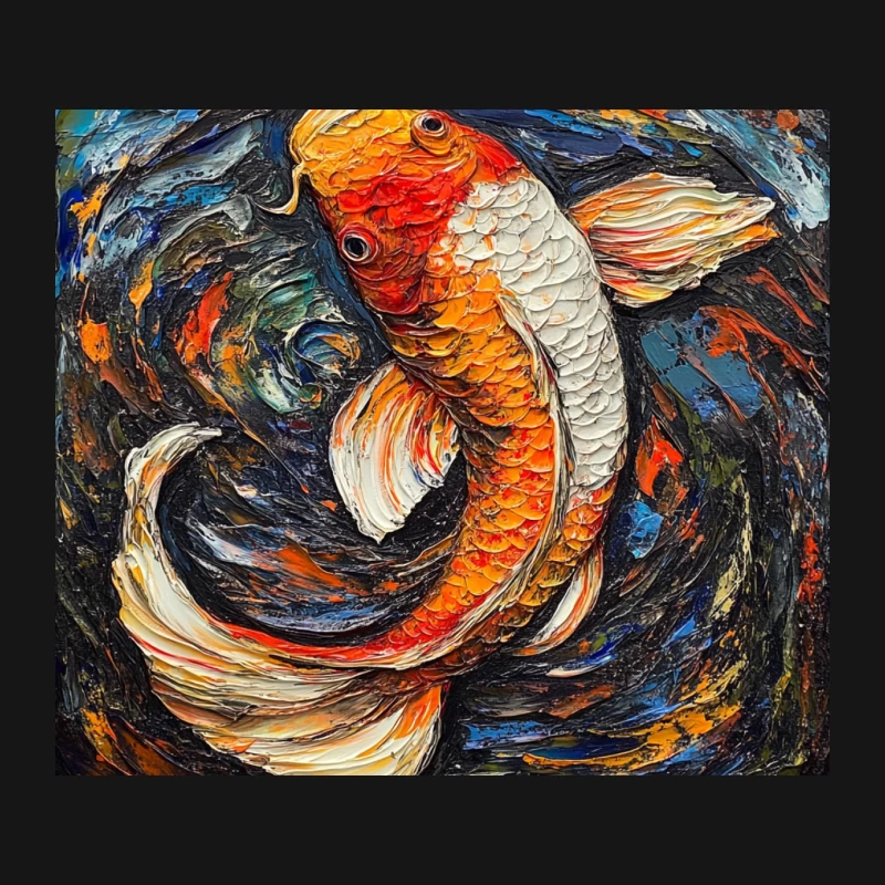 Vibrant Impressionist Oil Painting of Swirling Koi Fish Mouse Pad