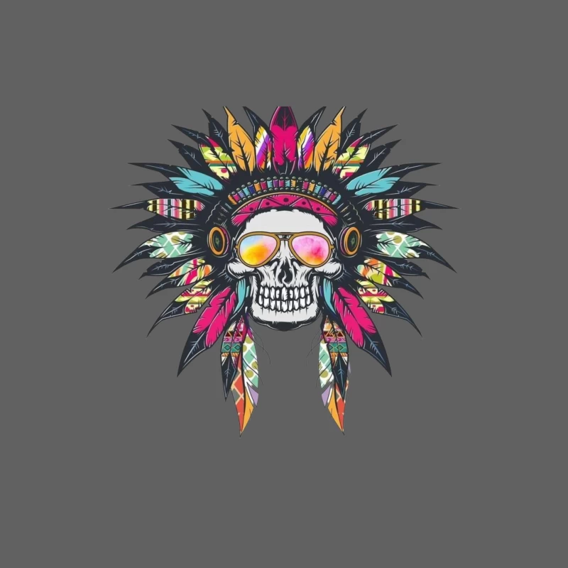 Colorful Skull with Headdress and Sunglasses Male Tank Top
