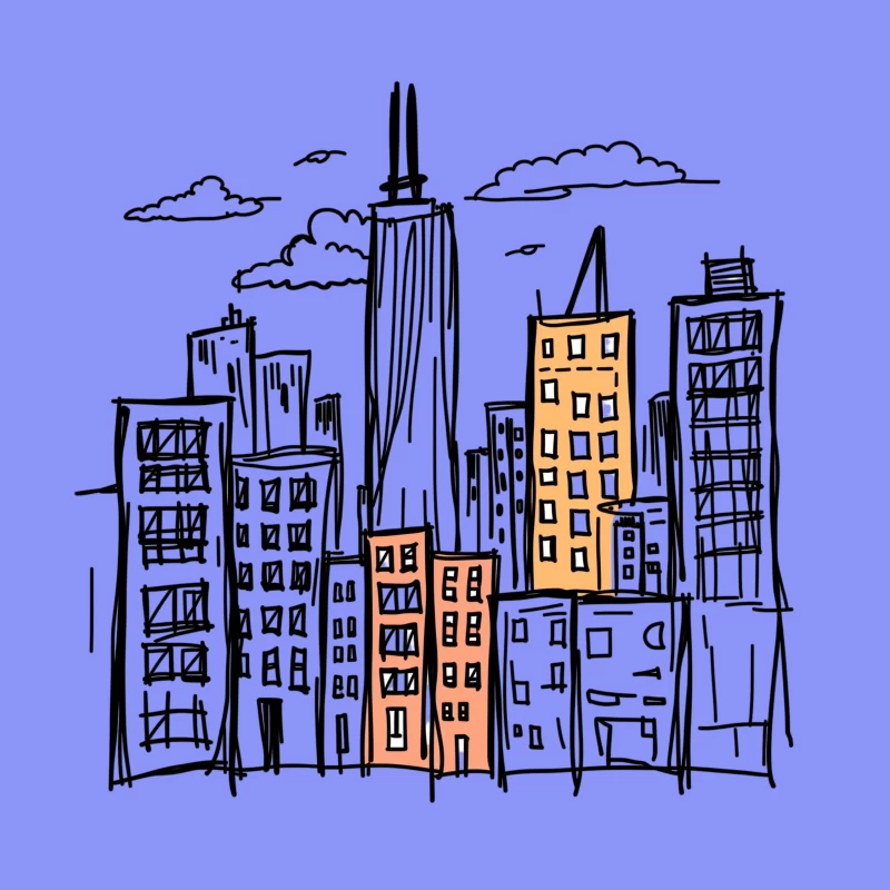 City skyline illustration Throw Pillow