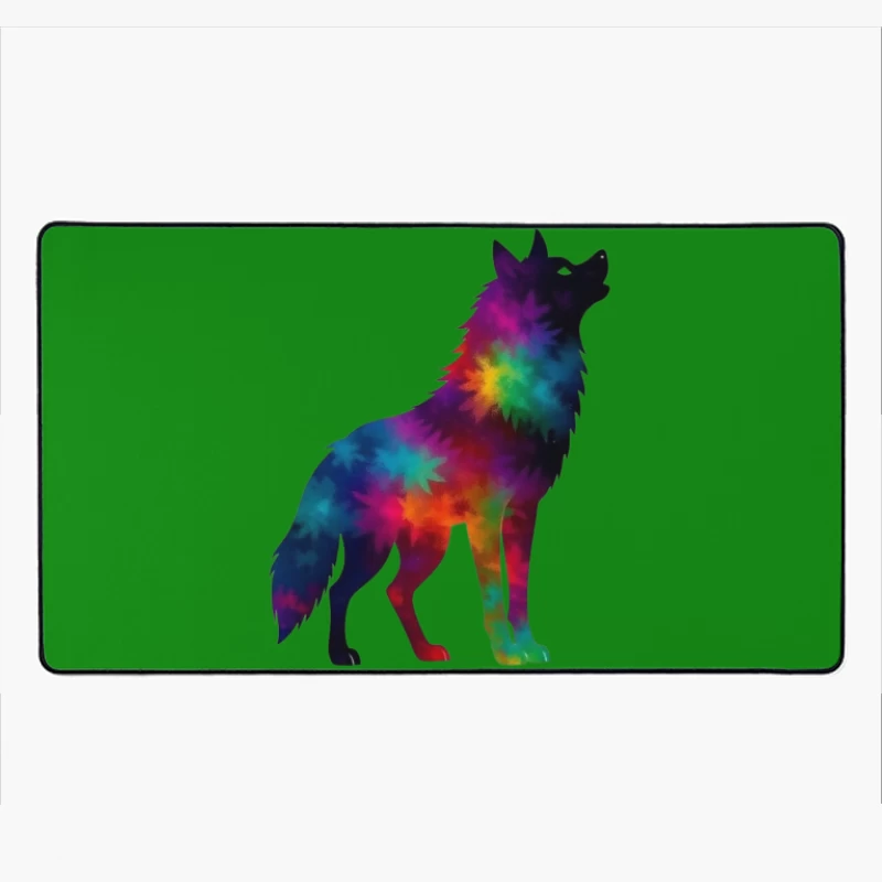 Colorful Howling Wolf Silhouette Desk Mat