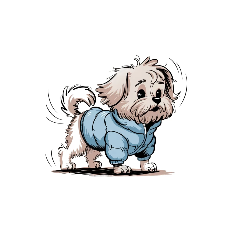 Adorable Cartoon Puppy in Blue Jacket Tapestry