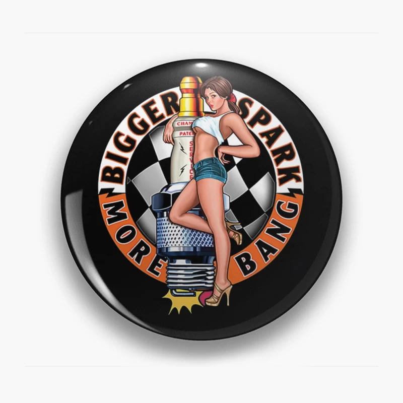 Retro Pin-Up Automotive Spark Plug Design Pin