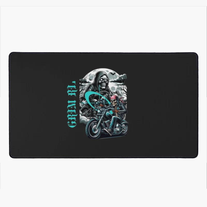 Gothic Grim Reaper Motorcycle Ride Under Moonlight Desk Mat