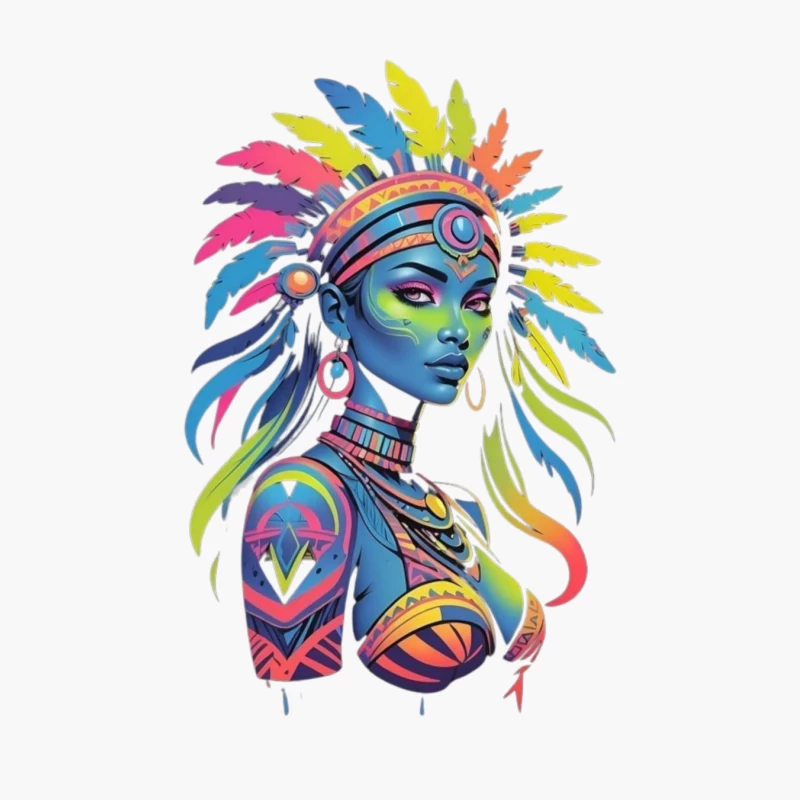 Colorful Tribal Portrait with Headdress Cotton Tote Bag