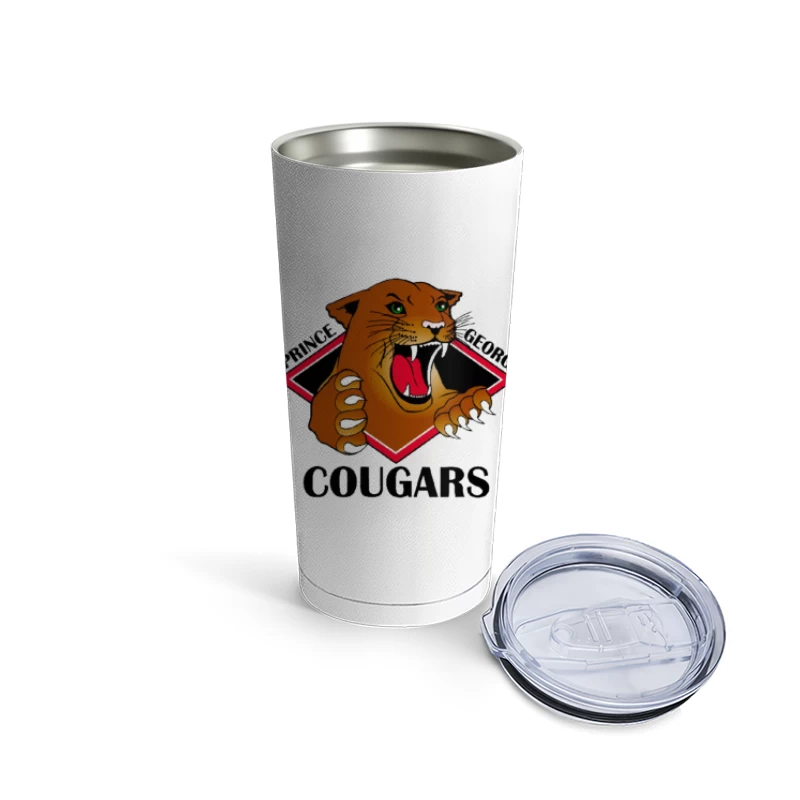 Prince George Cougars Sports Team Logo with Fierce Cougar Mascot Travel Mug