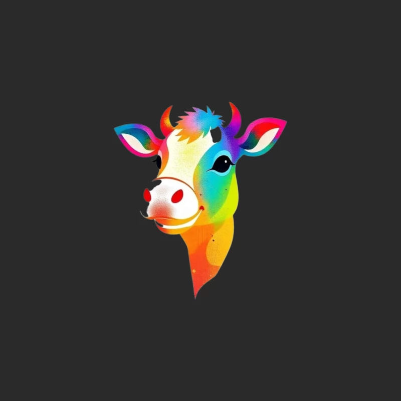 Colorful Cartoon Cow Illustration Baseball Cap