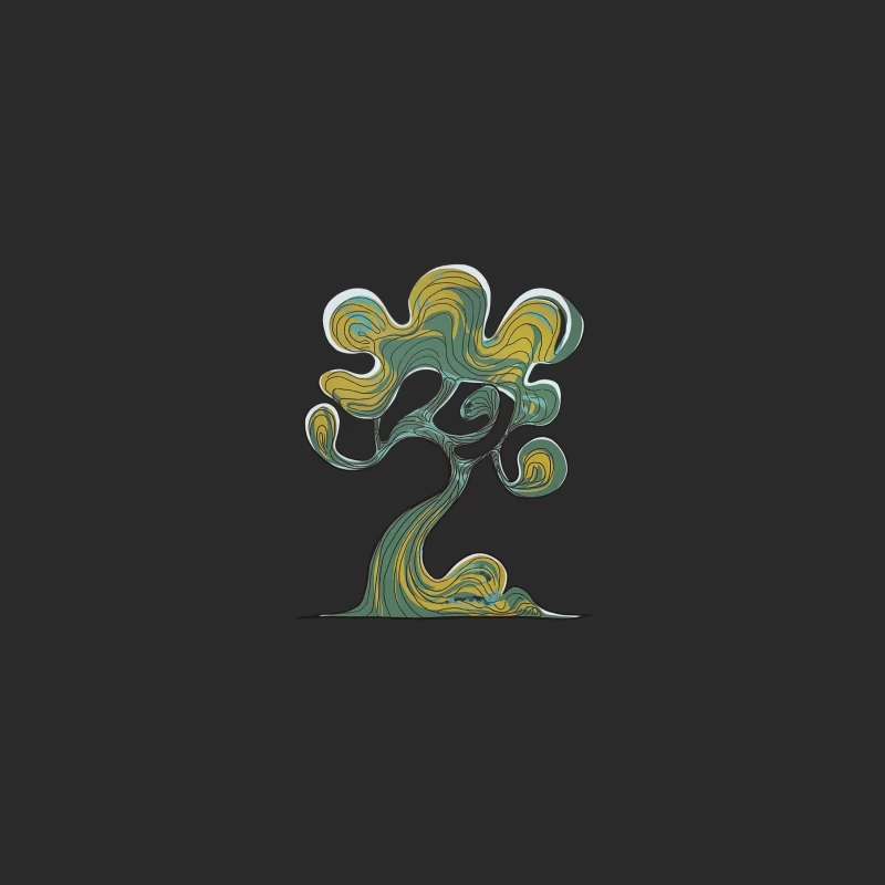Whimsical Swirling Tree: Abstract Green and Yellow Organic Art Baseball Cap