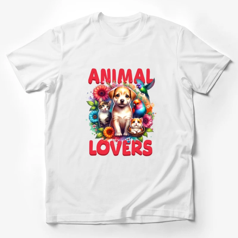Amoureux des animaux avec chien, chat et fleurs Homme T-Shirt