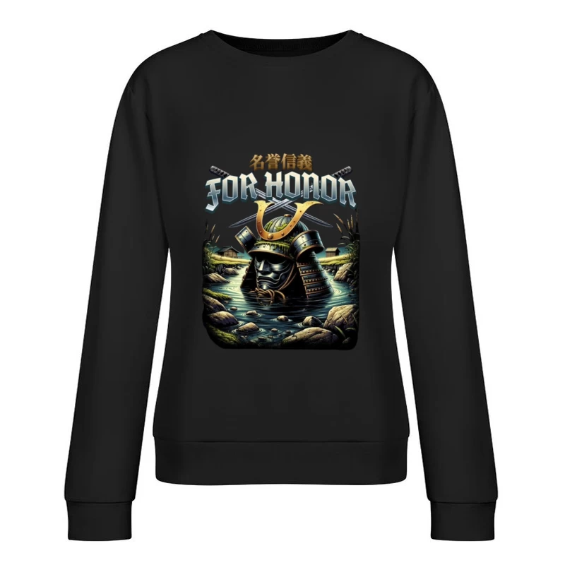 Japanese Samurai Helmet Emerging from Water - Artistic Illustration Female Pullover Sweatshirt