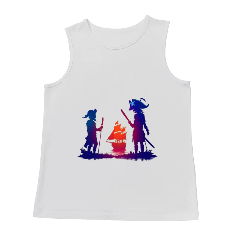 Pirates and Ship Silhouettes at Sunset Male Tank Top