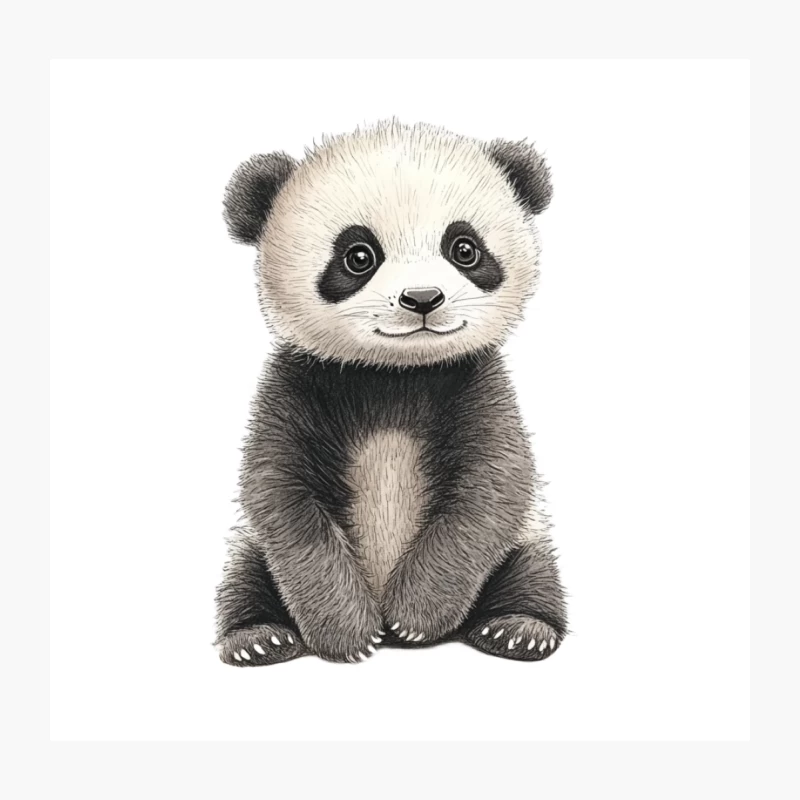 Adorable Illustrated Baby Panda Cub Throw Pillow