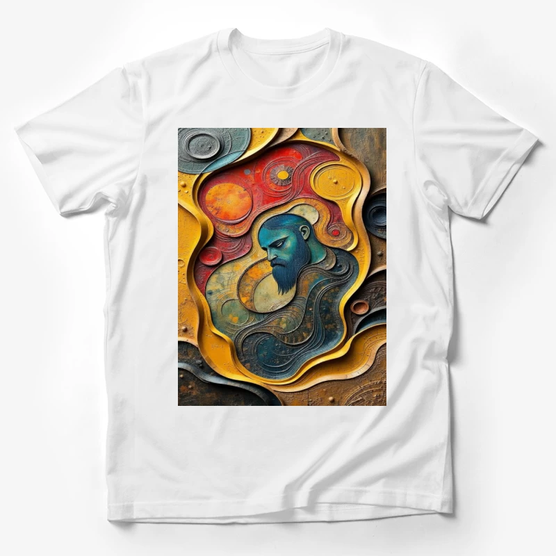 Mystical Cosmic Portrait in Turquoise and Gold Male T-Shirt