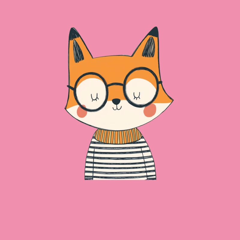 Cute Cartoon Fox with Glasses in Striped Shirt Male T-Shirt