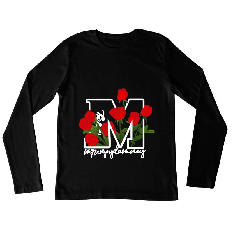 Rote Rosen auf Buchstaben-M Design Damen Langarm T-Shirt