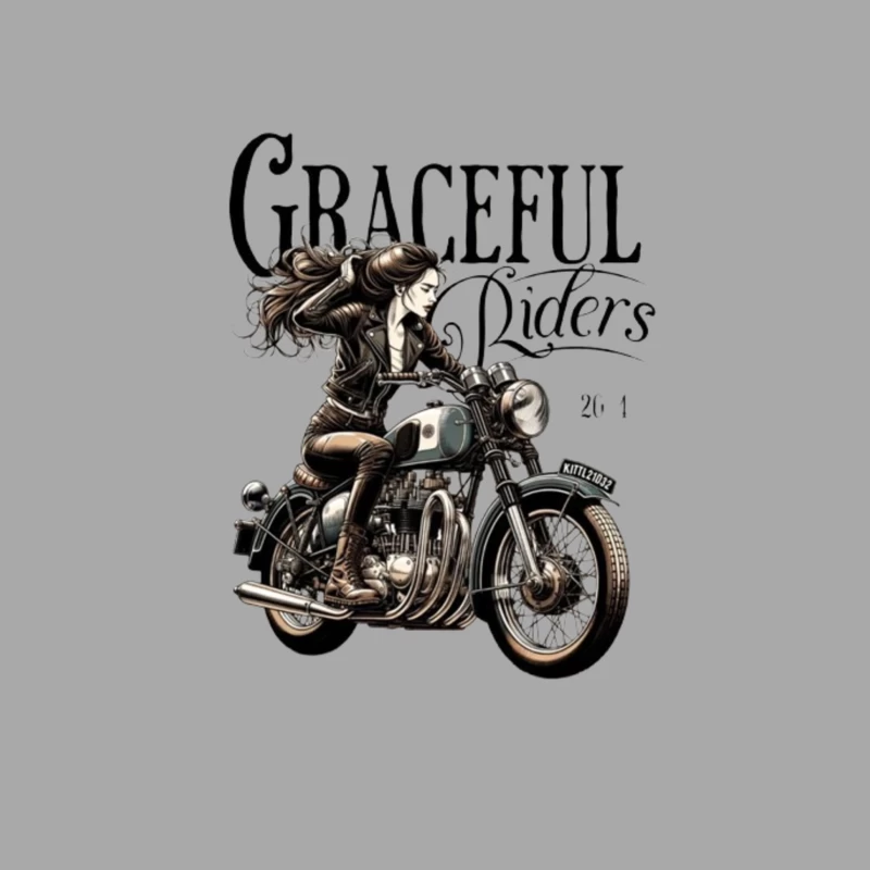 Graceful Riders: Vintage Motorcycle Art with Female Motorcyclist Female Pullover Hoodie