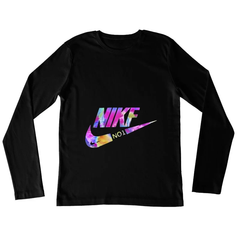 Buntes Nike-Logo mit Blumenmuster Damen Langarm T-Shirt