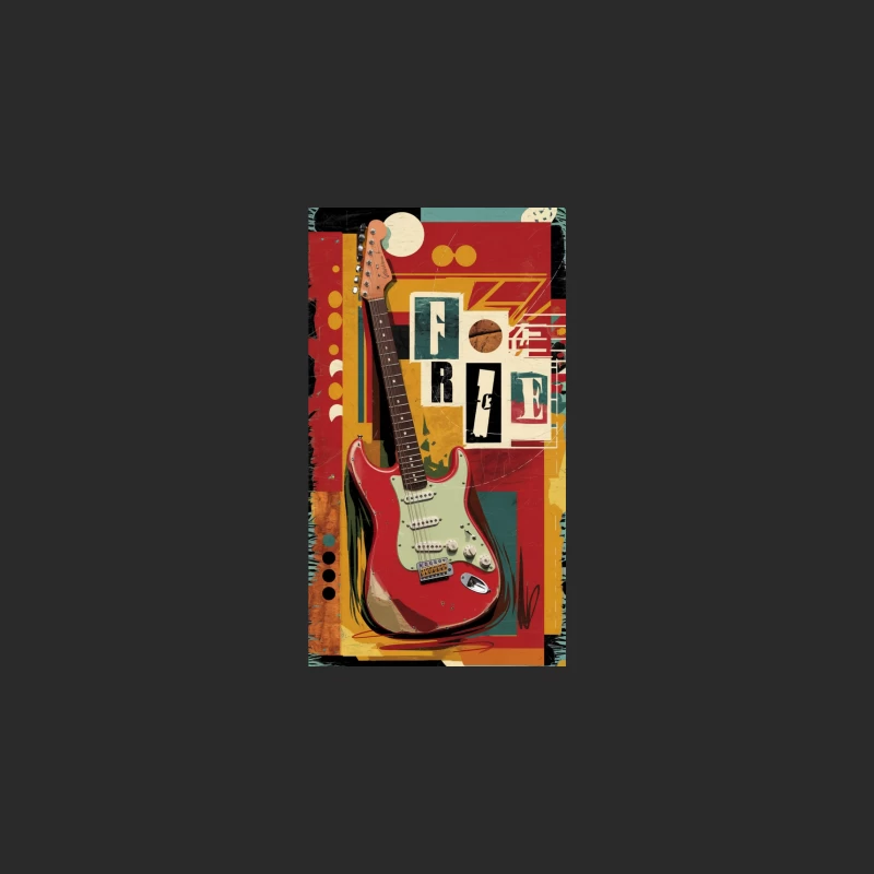 Vintage Rock and Roll Electric Guitar Collage Art Baseball Cap
