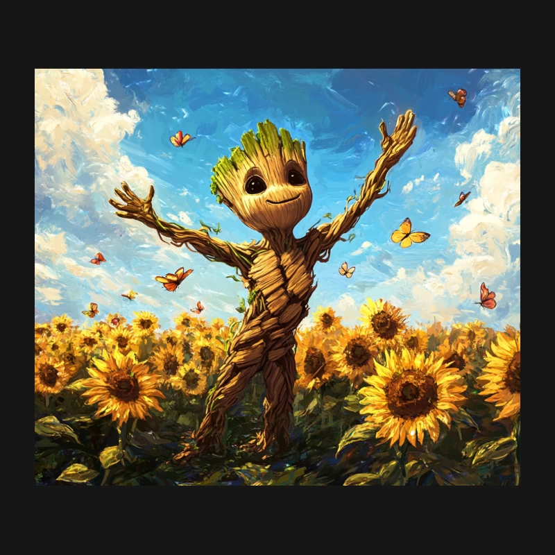 Joyful Groot Dancing Among Sunflowers and Butterflies Mouse Pad