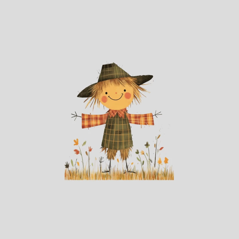 Cute Cartoon Scarecrow in Autumn Field Baseball Cap