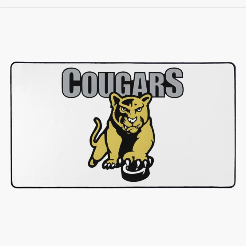 Fierce Yellow Cougar Sports Team Logo with Gray Text Desk Mat