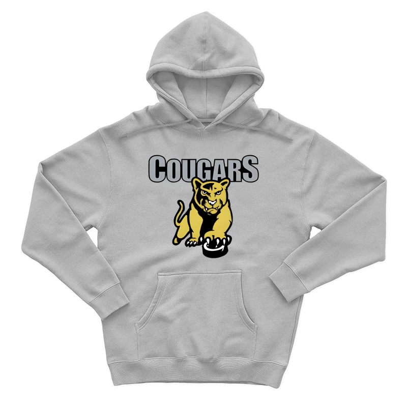 Fierce Yellow Cougar Sports Team Logo with Gray Text Male Pullover Hoodie