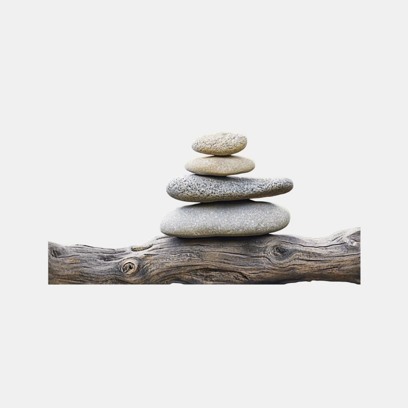 Balanced Zen Stones on Driftwood: A Natural Harmony Bucket Hat