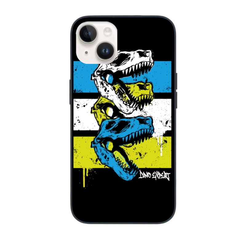 Layered T-Rex Skulls: Grunge Street Art Aesthetic iPhone Case