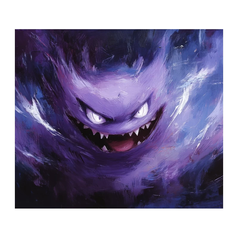 Menacing Gengar: Purple Ghost Pokemon with Glowing Eyes and Fangs Tapestry