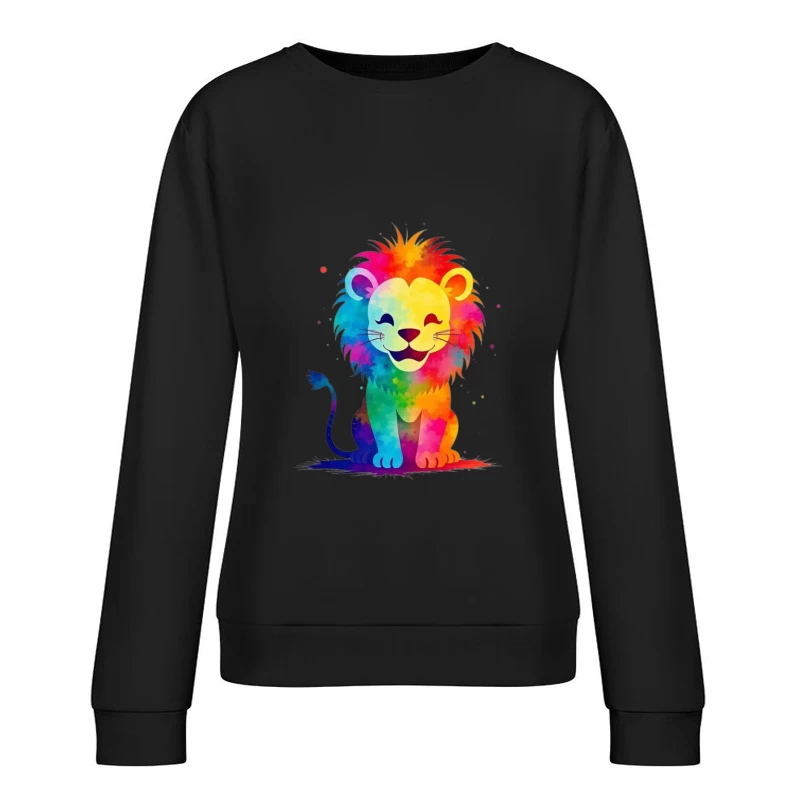Colorful Cartoon Lion Illustration Female Pullover Sweatshirt