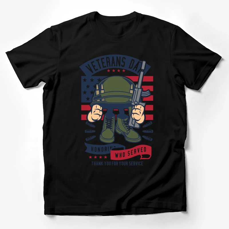 Hommage aux anciens combattants: casque militaire et bottes sur fond de drapeau américain Homme T-Shirt