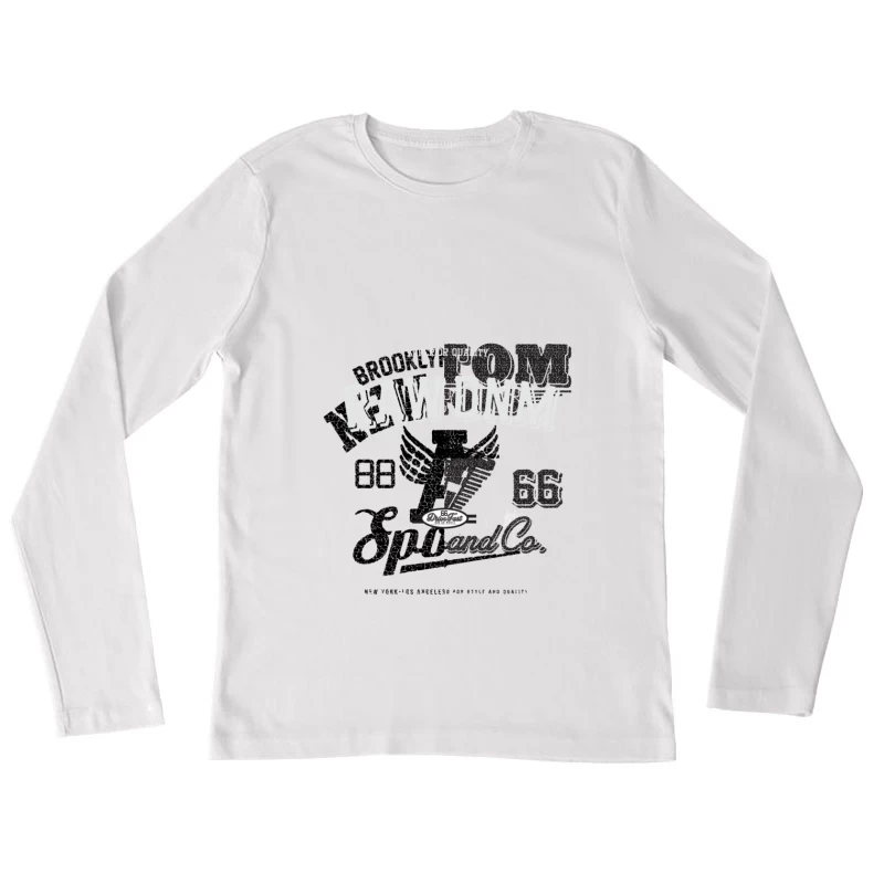 Rohes Denim-Design mit Route 66 Motiv Damen Langarm T-Shirt