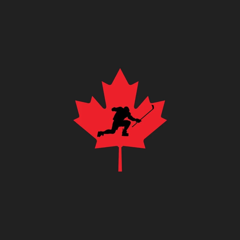 Canadian Hockey Player Silhouette on Red Maple Leaf Bucket Hat