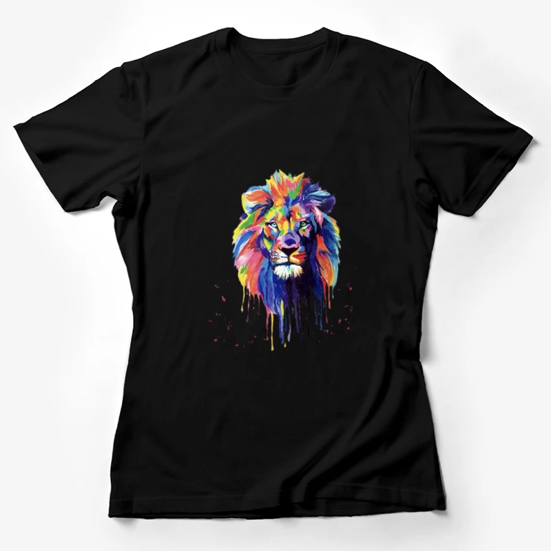Bunter Löwenkopf auf Schwarz Damen T-Shirt