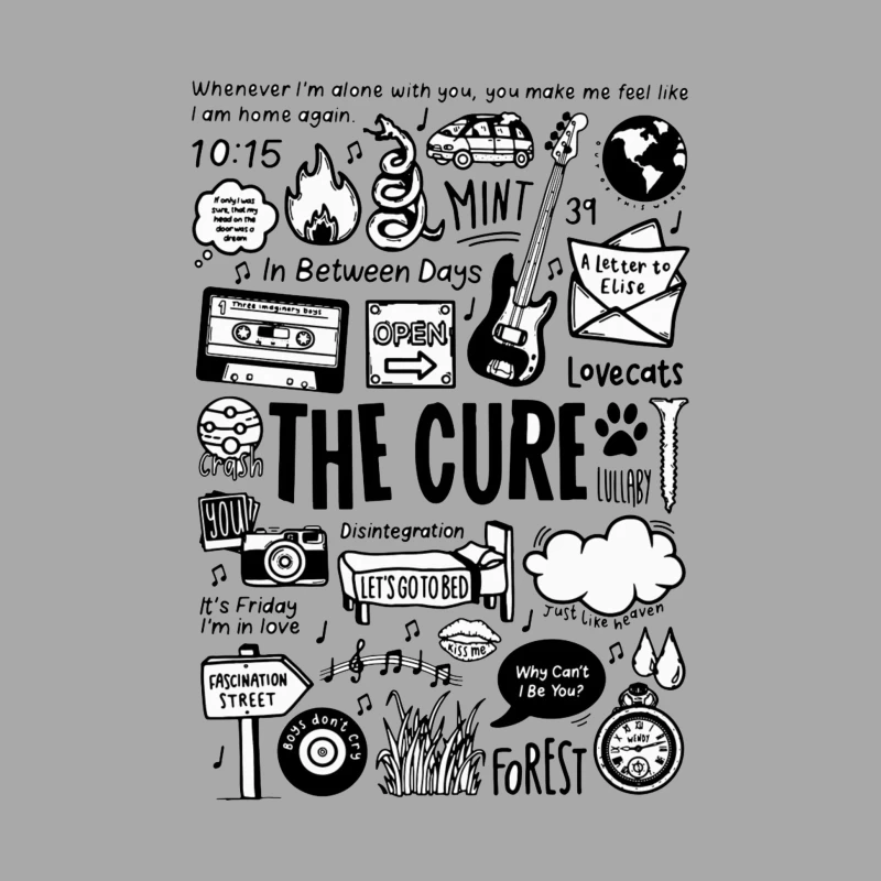 The Cure Band Fan Art Doodle Collection Male Pullover Hoodie