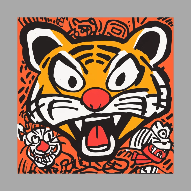Vibrant Pop Art Tiger in Street Art Style Female Pullover Hoodie