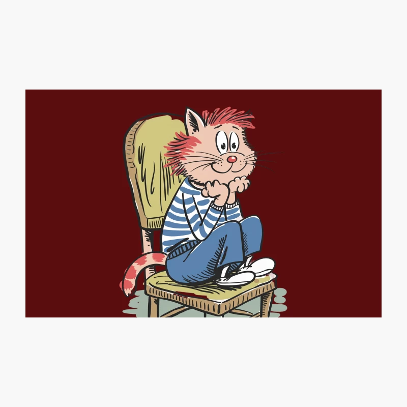 Casual Cartoon Cat Lounging in Striped Shirt on Green Chair Travel Mug