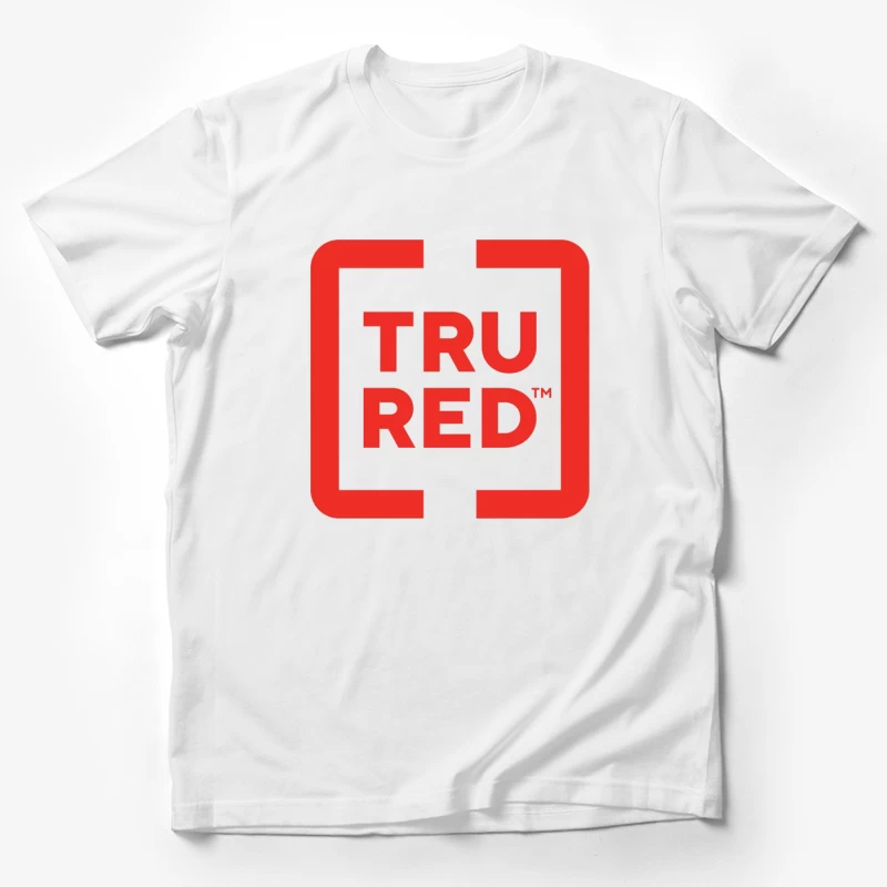 TruRed Minimalist Square Logo Design in Red and White Male T-Shirt