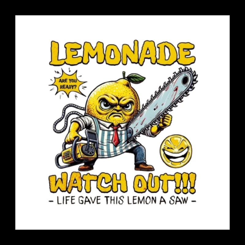 Angry Cartoon Lemon with Chainsaw: "Life Gave This Lemon a Saw" Pin