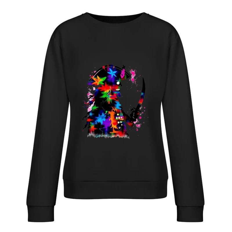 Colorful Pirate Silhouette with Sword Female Pullover Sweatshirt