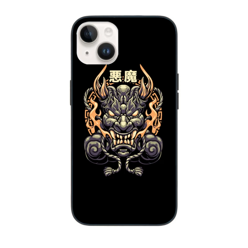 Epic Japanese Demon Mask Illustration iPhone Case