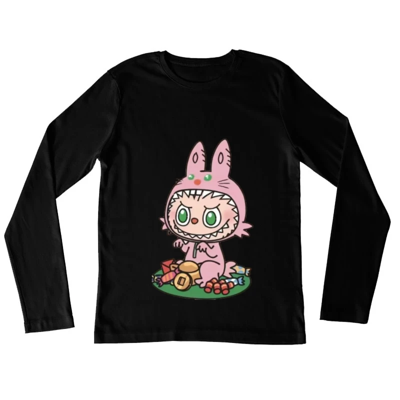 Kleines Monster im Hasenkostüm mit Süßigkeiten Damen Langarm T-Shirt