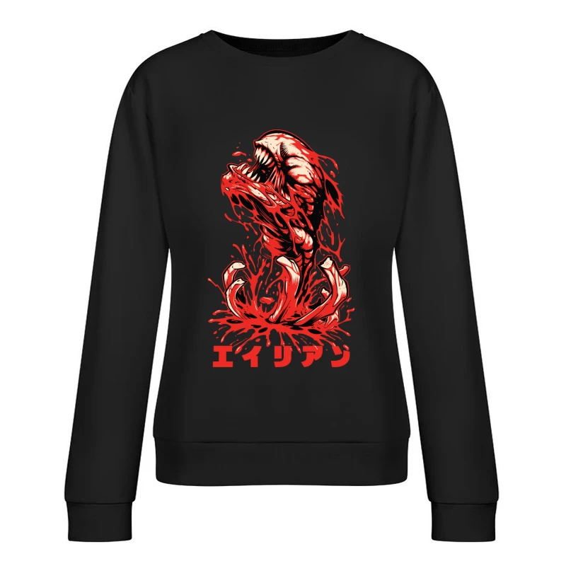 Horror Monster Illustration with Blood Female Pullover Sweatshirt