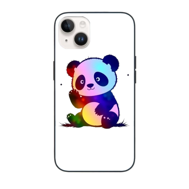 Cute Rainbow Gradient Panda Cartoon Illustration iPhone Case