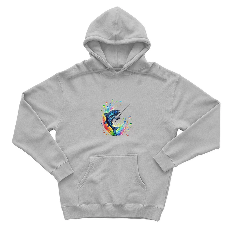 Rainbow Splatter Fish with Fishing Rod Art Male Pullover Hoodie