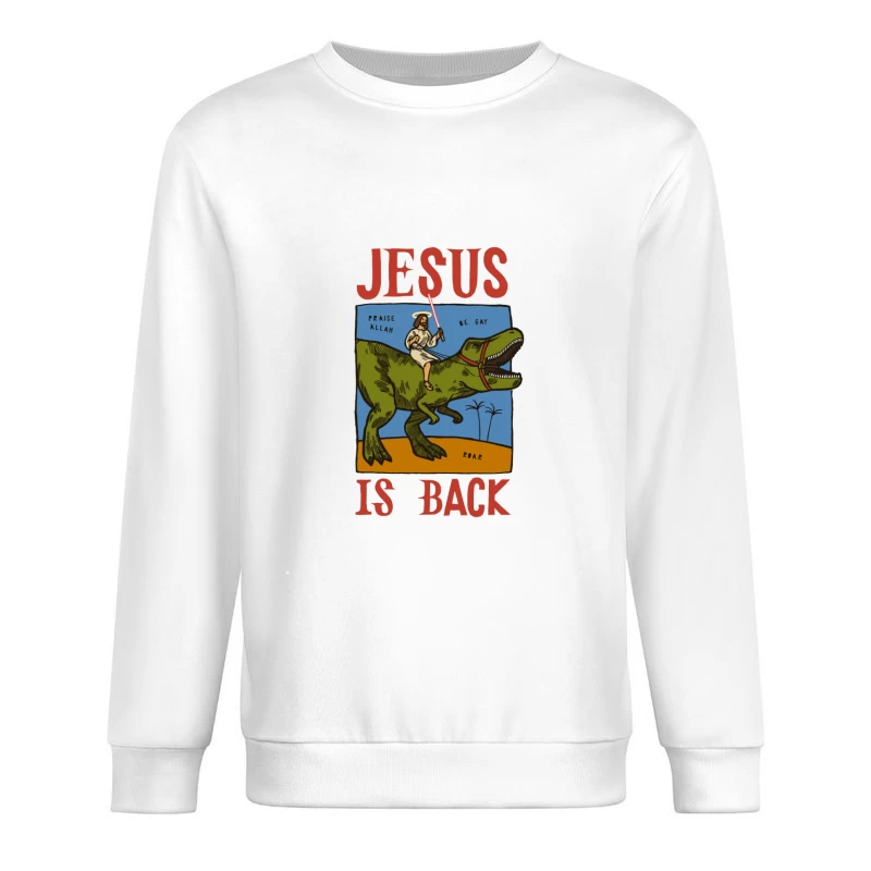 Jesus auf einem Dinosaurier mit Lichtschwert Herren Pullover Sweatshirt