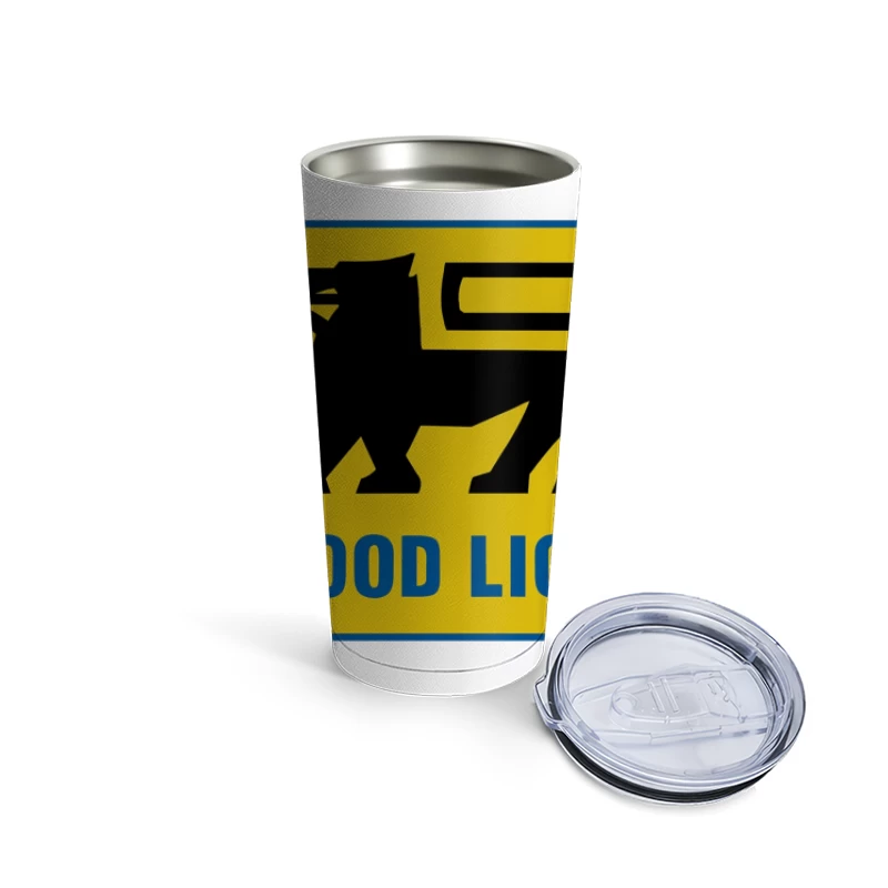 Food Lion Supermarket Chain Logo with Black Lion on Yellow Background Travel Mug