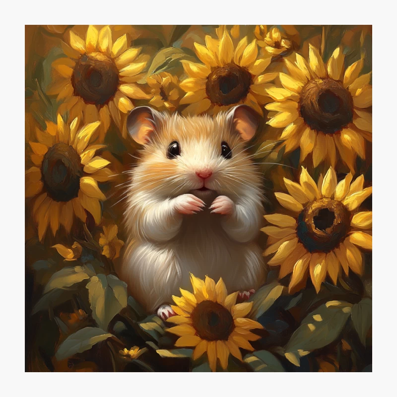 Adorable Hamster Among Sunflowers: A Charming Animal Painting Pin