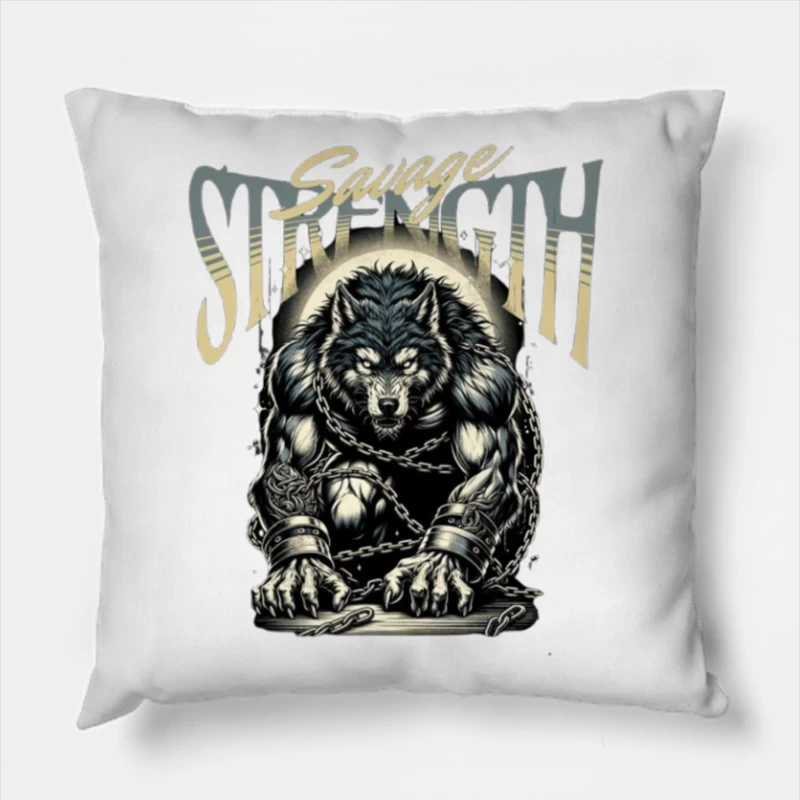 Savage Strength: Chained Werewolf Dark Art Throw Pillow